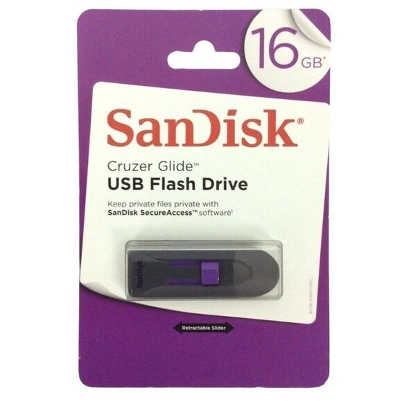 SanDisk 2 Flash Drives 16 GB Cruzer Glide USB Gray Purple Retractable Slider - Picture 2 of 3